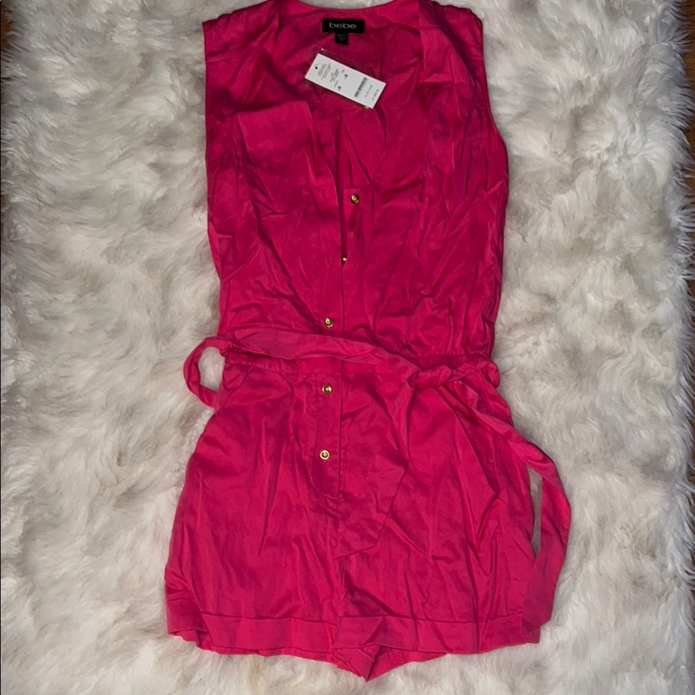 Bebe Fuchsia Button-Up Romper